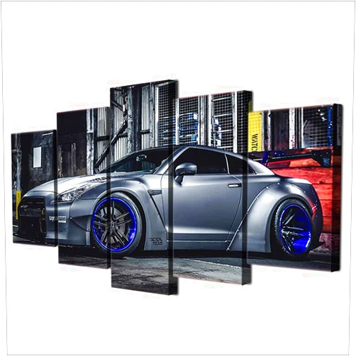 WALKKING WAYS Wall Art Canvas Painting Nissa Skyline Gtr Sport Car Picture, 5 Panel Giclee Artwork Wall Art HD Prints Decor for Home and Office Decoration (With frame,8X12inch-2P 8X16inch-2P 8X20inch-1P)