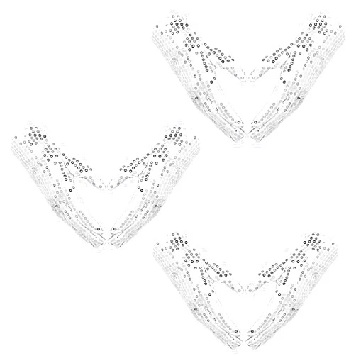 Telooco Silver Gloves Glitter Sequin Gloves 3 Pairs Sparkly Dance Gloves for Skating Dressing Accessory 80s 90s Party Cosplay Performance Gloves
