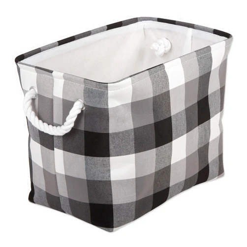 DII Buffalo Check Storage Collection Collapsible Bin with Handles, Large Rectangle, 17.5x12x15, Tri Color Black