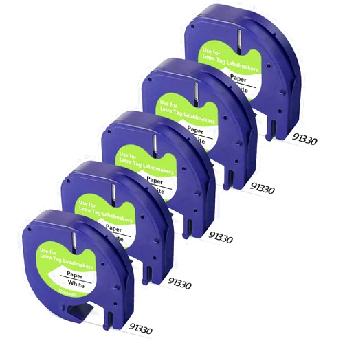 TITBIT 5-Pack 91330 White Paper Label Tape Compatible with DYMO LetraTag 200B Refills 1/2