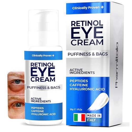 Pharmlitalia Under Eye Cream for Puffiness and Bags Under Eyes - Eye Bags Treatment for Men & Women - Anti Wrinkle Cream for Dark Circles, Baggy Eyes Treatment for Women with Retinol, Hyaluronic Acid & Caffeine
