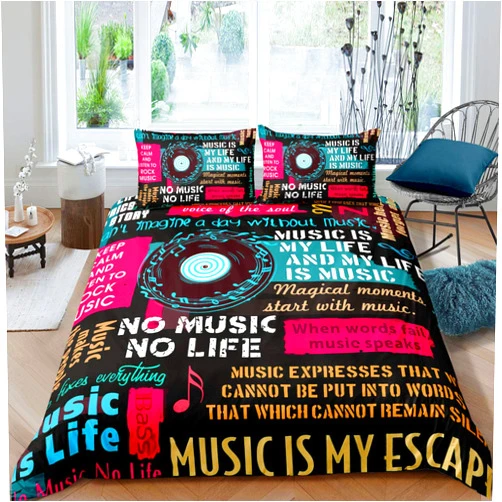 Erosebridal Rock Music Duvet Cover Queen Size Jazz Music Bedding Set for Kids Teens Boys Girls Man Hip hop Graffiti Comforter Cover Music Notes Quilt Cover Grunge Room Decor Trendy Duvet Cover, Black