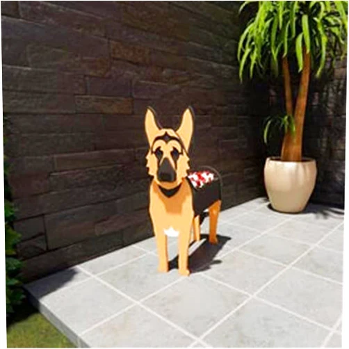 Qfauto JKMXBX Dog Planter Plant Pots, Animal Shaped Barrel Flower Pot,Dog Planters Wooden for Outdoor Plants, Cute Chihuahua Bulldog Pet Flower Pot for Indoor Outdoor Decoration (German Shepherd)