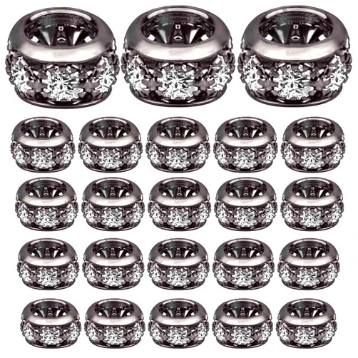 BronaGrand 40pcs Large Hole Rhinestone Spacer Beads European Crystal Rondelle Loose Beads Handmade Accessories for DIY Bracelet Snake Chain Jewelry Making Supplies, Gun Black