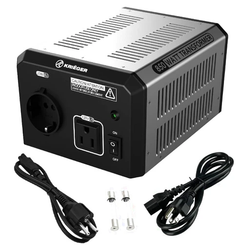 K KRIËGER Krieger 850 Watt Voltage Transformer, 110/120V to 220/240V Step Up Step Down Voltage Converter with AC Outlets, MET Approved Under UL, CSA