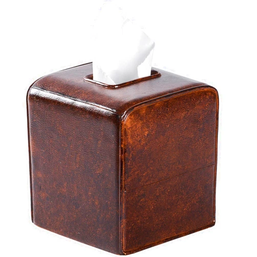 Polytree Rustic Leather Tissue Box Cover Square for Home Decor,Resin Heavy Tissue Box Holder for Bathroom Countertop,Tabletop,Bedside Table,Office (Retro Brown)