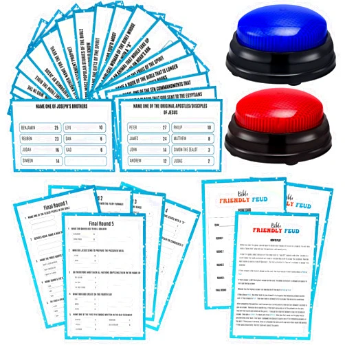 Humyoun Christian Bible Friendly Feud Game with 2 Answer Buzzers, Religious Feud Card Board Game Night Family Church Group Fun Trivia Quiz for Christmas Easter Party Office Class Team Building