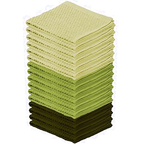 DecorRack 16 Pack Kitchen Dish Towels, 100% Cotton Wash Cloth, Luxurious Soft, 12x12 inch Ultra Absorbent, Machine Washable Washcloths, Teak Green (16 Pack)