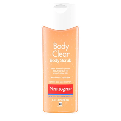 Neutrogena Body Clear Oil Free Acne Body Scrub with Salicylic Acid Acne Treatment Medicine, Exfoliating Salicylic Acid Body Wash to Treat Acne on Back, Chest, and Shoulders, 8.5 fl. oz