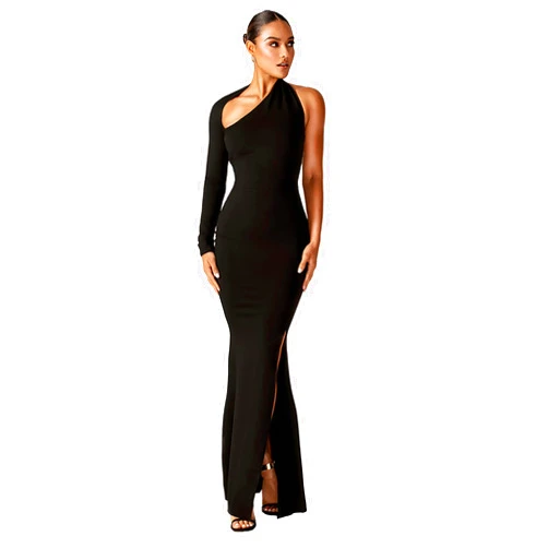 LEZOOEY Slim Split Dresses Long Maxi Mermaid Dresses for Women One Shoulder Sexy Backless Gowns Party Dress