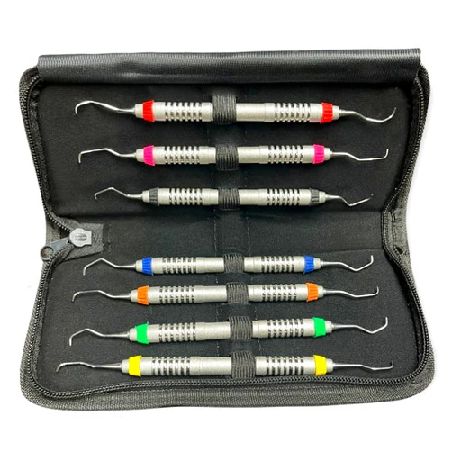 Muskal Med Set of 7 Gracey Dental Periodontal Curettes 1/2-13/14 Double Ended Special Handle Stainless Steel Dental Instruments with Carrying Case Kit 2304