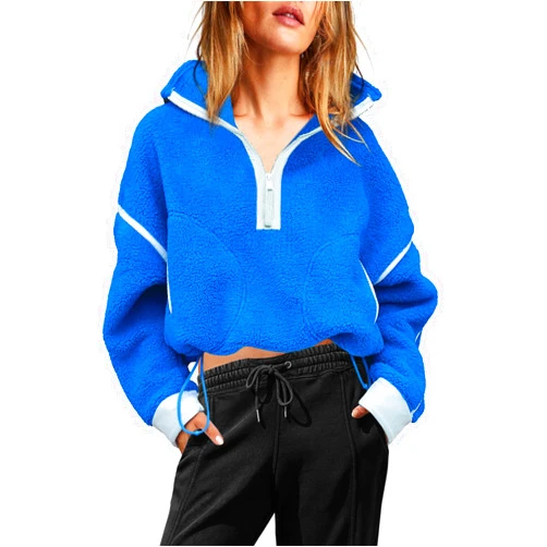 Yanekop Womens 1/2 Zip Up Sherpa Pullover Fuzzy Fleece Sweatshirt Fluffy Lapel Outerwear with Pockets