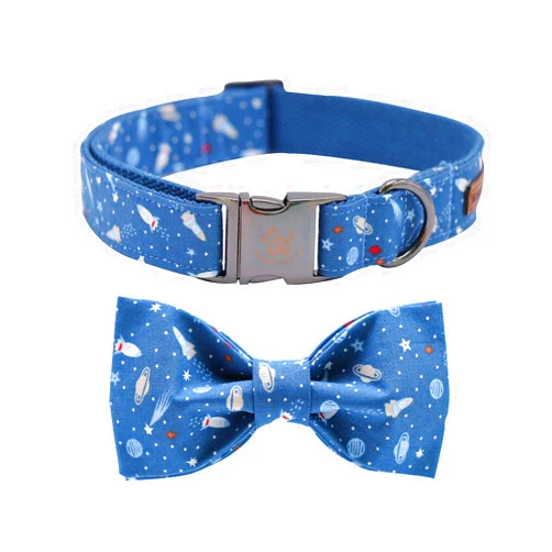 Elegant little tail Dog Collar with Bow, Cotton & Webbing, Bowtie Dog Collar, Adjustable Dog Collars for Small Medium Large Dogs and Cats