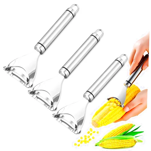 LANSKYWARE 3PCS Corn Peeler, Corn Peeler for Corn on the Cob, Stainless steel Corn Cutter from the Cob, Corn on the Cob Remover Tool, Corn Cob Stripper with Ergonomic Handle, Kitchen Gadget