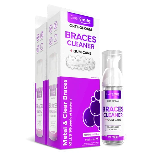 EverSmile OrthoFoam Braces Cleaner. Cleans Under Metal, Ceramic, Clear Brackets & Wires. Brush, Rinse with & Use in Trays. Foaming Bubbles Whiten Teeth & Fight Plaque (50ml - 2pk)
