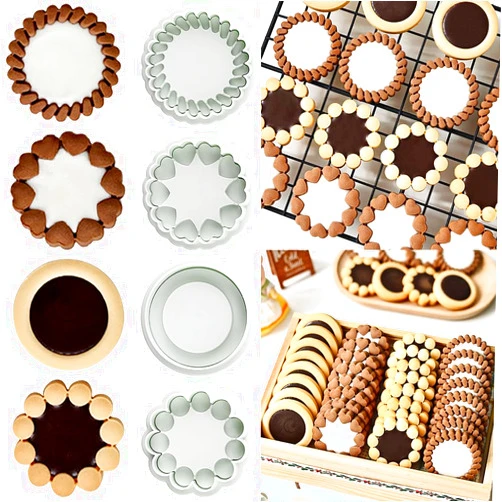 RUIYDZ 3D Flower Cookie Cutter Chocolate Sandwich Cookie Cutters Jam Biscuit Cutters for Baking Plastic Cookie Stamps Cookie Press Mold Sandwich Cookies Jam Biscuit Cutter Plunger Cookie Mold Fondant Molds