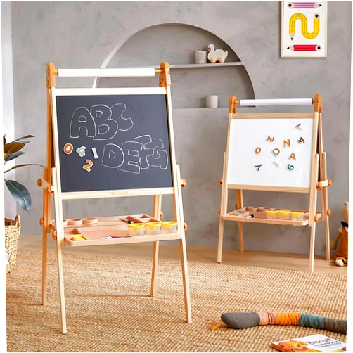 Tiny Land Easel for Kids, Double-Sided Magnetic Easel, Adjustable Wooden Kids Art Easel with Paper Roll, Learning-Toy for 3,4,5,6,7,8 Years Old Boy & Girls