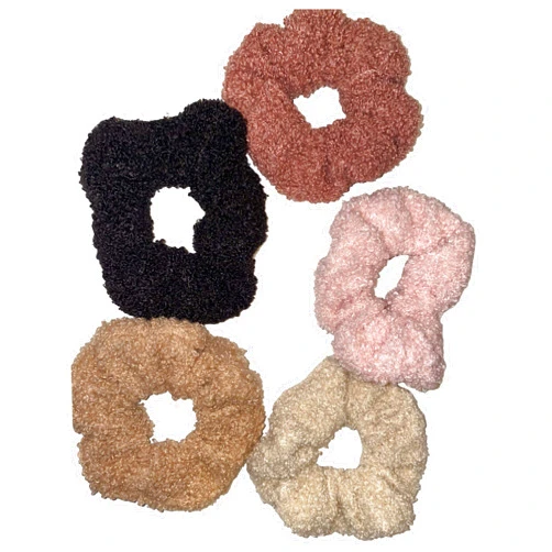 Generic Guiyal 5 Pack Teddy Scrunchies, Premium Sherpa Scrunchy Elastic Hair Bands for Girls, Trendy Womens Hair Accessories (5 Colors)