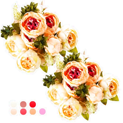 Ogrmar Vintage Artificial Peony Silk Flowers Bouquet for Decoration (Champagne color x2)