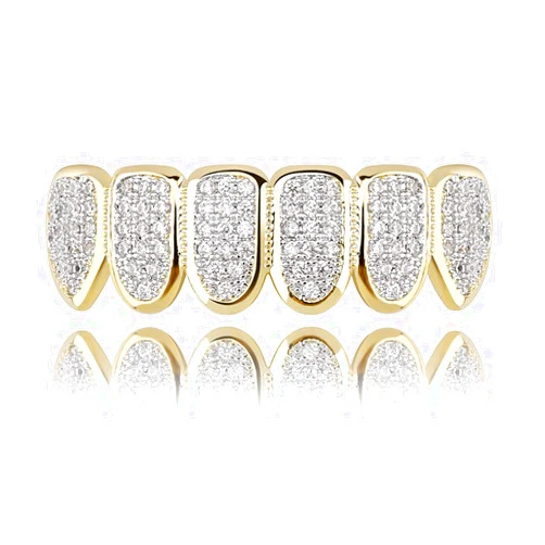 JINAO Mouth Grills for Your Teeth 18k Gold Plated All Iced Out Luxury Cubic Zirconia Face Lab Simulated Diamond Teeth Grillz with Extra Molding Bars Included for Men Women
