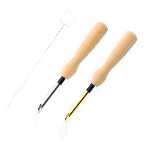 XIXILINRUIYUN 2 Pcs Embroidery Needle Pen and Threaders Wooden Handle Embroidery Pen Set Sewing Embroidery Punch Needle Weaving Tools for DIY Craft Stitching Applique Embellishment
