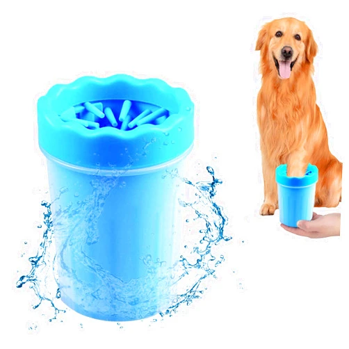 WFIST 2 In 1 Portable Silicone Pet Cleaning Brush - Muddy Paw Washer Cup for Dogs and Cats, Grooming Foot Cleaner Gift for Pet Owners (Blue, Small)