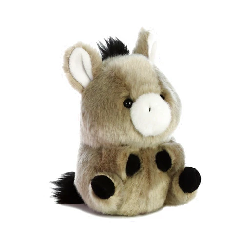 Aurora® Round Rolly Pet™ Bray Donkey™ Stuffed Animal - Adorable Companions - On-The-Go Fun - Gray 5 Inches