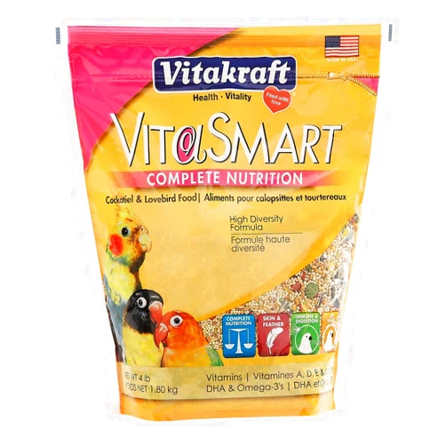 Vitakraft Vita Smart Gourmet Cockatiel and Lovebird Food - Vitamin-Fortified - Daily Pet Bird Food 4 Pound (Pack of 1)