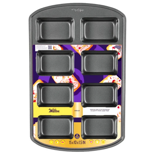 Wilton Gold Premium Non-Stick Warp-Resistant Bakeware, Made without PFAs, Mini Loaf Pan, 8-cavity, 15 x 10 x 1.5 in, Packaging May Vary