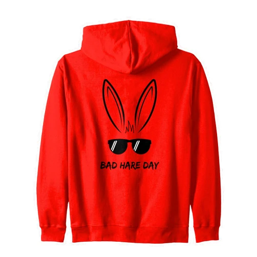 Bad Hare Day Bunny Tees Brand Bad Hare Day Funny Bunny Rabbit Design Glasses Cool Meme Pun Zip Hoodie