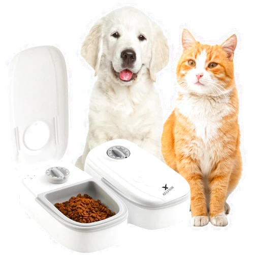 XELVIOR Automatic Cat Feeder with Ice Pack - 2-Meal Pet Feeder for Small Dogs - Dry and Wet Food Dispenser for Cats, 48-Hours Timer