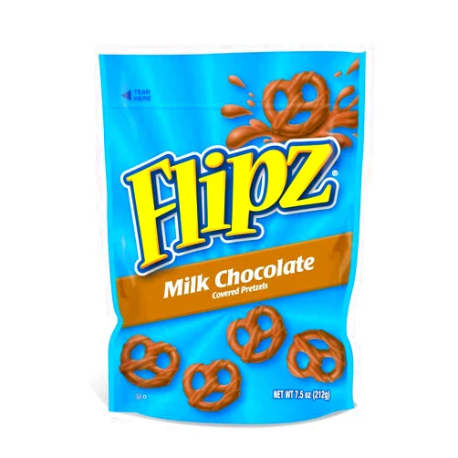 Flipz Milk Chocolate Covered Pretzels, 7.5 Ounce Stand Up Pouch -- 8 per case.