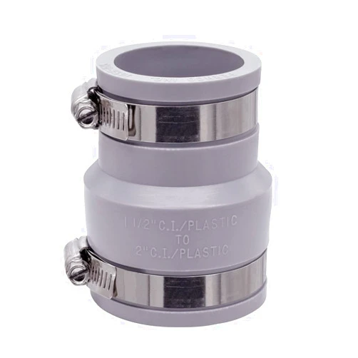Fernco 1056-215 Reducing 2-in. x 1-1/2-in. Flexible PVC Pipe Coupling for Cast Iron and Plastic Plumbing Connections in Gray