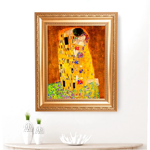 CP CANVASPATH The Kiss by Gustav Klimt Framed Size:26X22 inches,Image Size:20X16 inches,Gold Frame The World Classic Art Reproductions,Wall Art for Home Decor