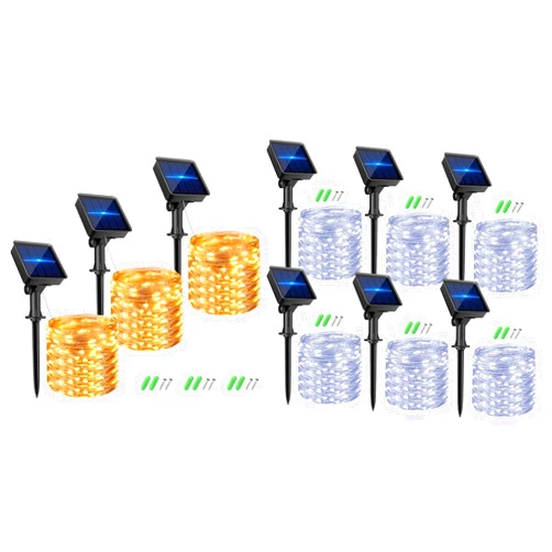 kolpop Solar Fairy Lights Outdoor, Solar String Lights Waterproof, 8 Modes Copper Wire Solar Twinkle Lights Warm White + Cool White