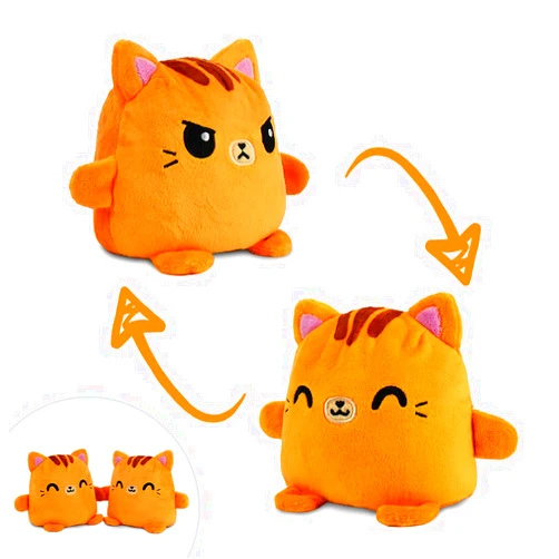 TeeTurtle | Plushmates | Cat | Orange Tabby | Happy + Angry | The Reversible Plush That Hold Hands! 4.5 inch
