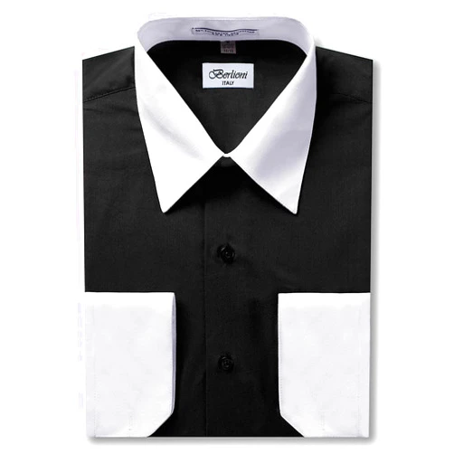 Berlioni Italy Men's Long Sleeve Two Tone Premium Dress Shirt