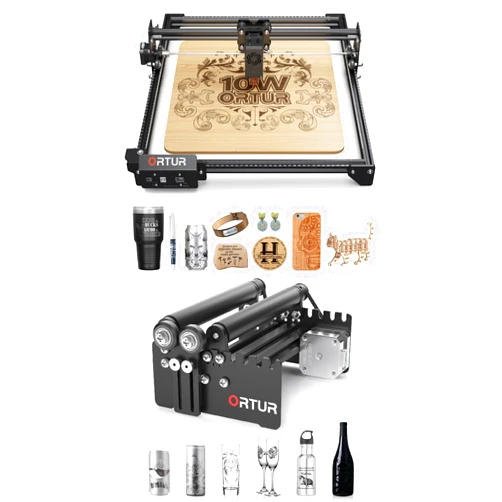 Ortur Laser Master 2 S2 LU2-10A, 10W Output Power Laser Engraver and Cutter and Ortur Laser Rotary Roller