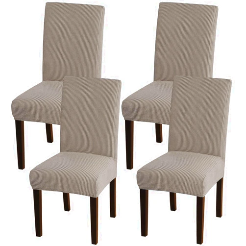 Turquoize Chair Covers for Dining Room, Stretch Jacquard Dining Chair Slipcovers Taupe Dining Chair Covers Set of 4 Removable Washable Chair Protector for Kitchen, Hotel, Restaurant (4, Taupe)