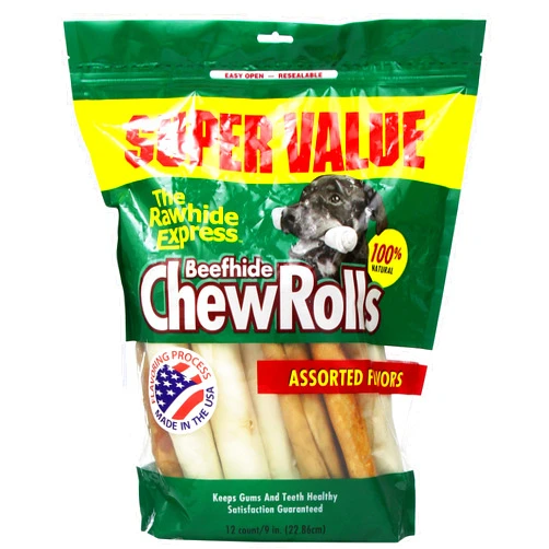 The Rawhide Express Assorted Value Pack Rolls Dog Chew, 9 By 10-Inch, 12-Pack