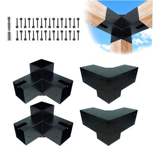 ITeVe.GD 3-Way Pergola Coner Bracket,Galvanized Steel Woodwork Bracket for 4