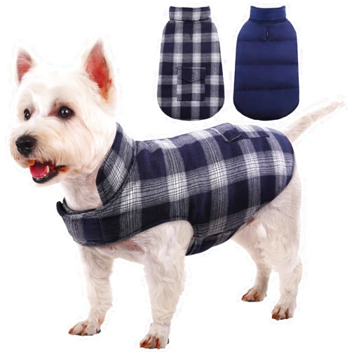 Kuoser Dog Winter Coat, Reversible Dog Jacket, Warm Dog Coat British Style Puppy Cold Weather Coat, Windproof Dog Clothes Dog Vest for Small Medium and Large Dogs Dark Blue XS