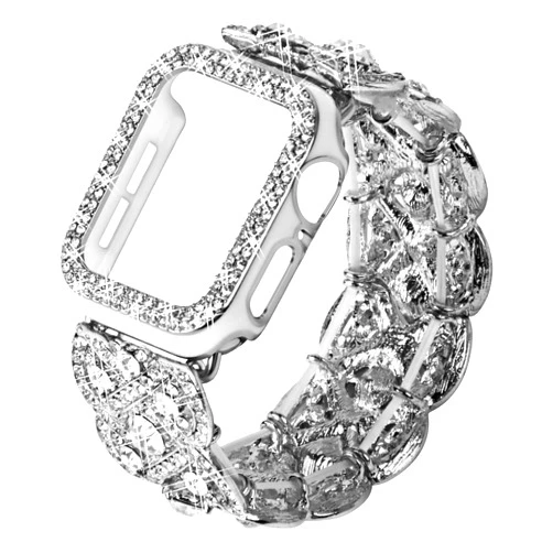 VIIVY VIYIV Bling Band with Case Compatible with Apple Watch Band 38mm 40mm 41mm 42mm 44mm 45mm for Women, Luxury Dressy Metal Strap with Diamond Rhinestone Bracelet Wristband for iWatch SE Series 7 6 5 4 3 2 1