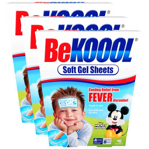 BEKOOOL Soft Gel Sheets for Kids for Cooling Relief from Fever discomfort | 4 Count (Pack of 3)