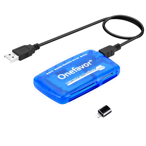 Onefavor SmartMedia Cards Reader Writer, All-in-1 USB Universal Multi-Card Memory Cards Reader for Windows, Mac, Linux (Card Reader + iPhone Adapter)