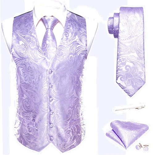 Barry.Wang Formal Men Flower Vest Paisley Jacquard Silk Ties Suit Waistcoat Set Wedding 5PCS