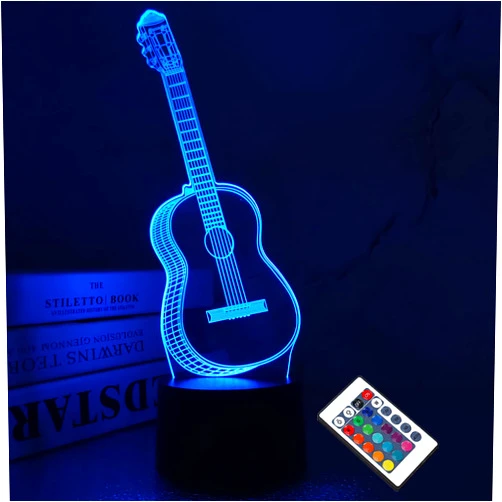 FULLOSUN 3D Night Light Guitar Gifts for Music Lover, 3D Illusion Lamp with Remote Control &16 Colors Changing Amazing Idea Choice for Musical Instrument Shop Home Party Supply Decoration Xmas Valentine's Day