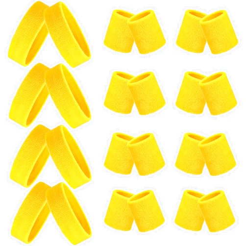 Skylety 24 Pieces 80s Neon Sweatbands Set, Include 8 Sports Headbands and 16 Sweat Wristbands Elastic Athletic Tennis Sweat Bands Bulk for Man Woman