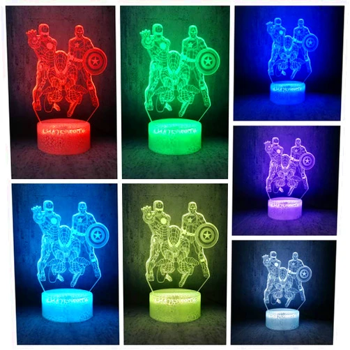 Tvoip 7 Color Changing Night Lamp 3D Atmosphere Bulbing Light 3D Visual illusion LED Lamp for kids toy Christmas Birthday gifts - Spiderman, Iron Man, Captain America (Heroes)