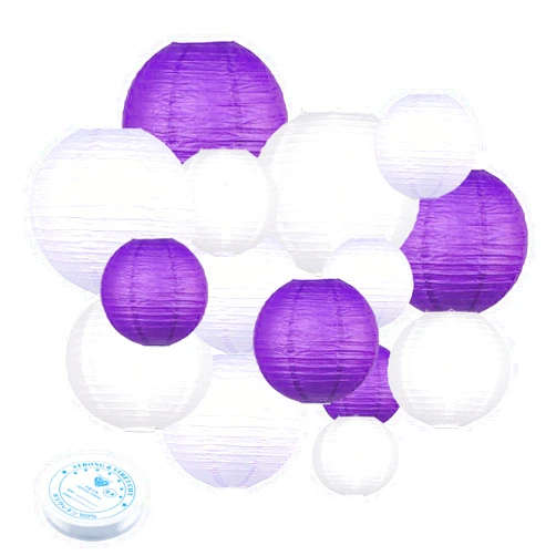 MEIDUO 15pcs Paper Lanterns Lavender Purple White Round Hanging Chinese Paper Lanterns 4